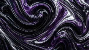 Arte abstracto oscuro con remolinos en negro, púrpura y plateado.