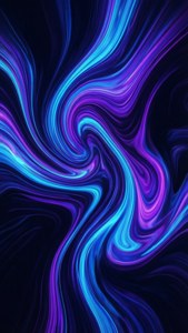 Arte abstracto fluido vibrante con remolinos de neón azul y púrpura sobre fondo oscuro, perfecto para iPhone Xs.