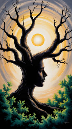 Naturaleza, Naturaleza 4k, Amor por la naturaleza, Paisaje natural, Árbol, Rostro, Surrealista, Abstracto, Bosque, Fondo de bosque, Atardecer, Estética de atardecer, Silueta, Espiritual, Tierra — 1440x2560 Fondos de pantalla