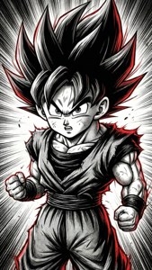 Un retrato estilizado de héroe de manga con líneas de velocidad y acentos rojos, que evoca la energía icónica del shonen. — Manga GIF Fondos de pantalla