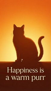 Una silueta de gato con la frase 'La felicidad es un ronroneo cálido'. — Gato Fondos de pantalla