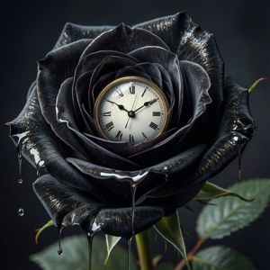 Una rosa negra surrealista con un reloj derritiéndose, inspirado en Dalí. — Galaxy Watch Fondos de pantalla