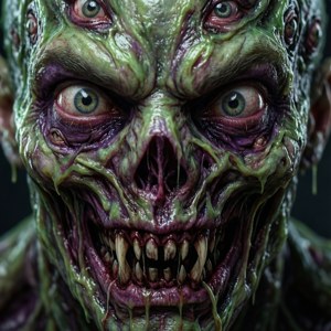 Primer plano hiperdetallado del rostro monstruoso de un necromorfo.