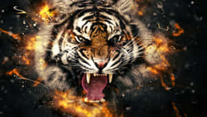 Rostro de Tigre Enfurecido con Fuego