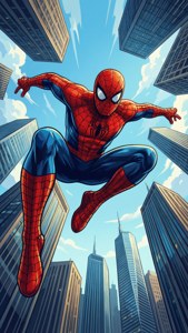 Spider-Man vector plano y dinámico saltando desde un rascacielos — iPhone 6 Fondos de pantalla