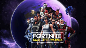 Compilación de Fortnite con varios personajes del modo Salvar el Mundo y fondo de planeta.