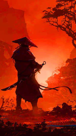 Samurái Anime Ronin Guerrero Montaña Roja — Samurái japonés Fondos de pantalla