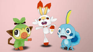 Scorbunny 3D y otros iniciales — Pokemon Fondos de pantalla