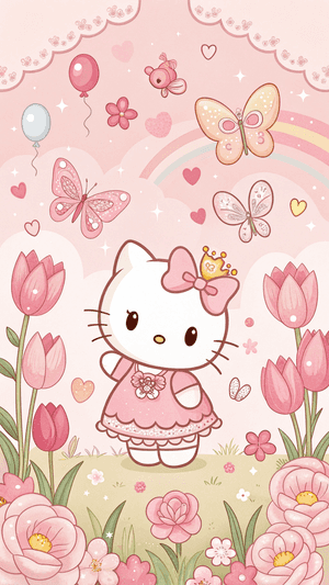 Sanrio, Soñado, Caprichoso, Rosa, Kawaii, Lindo, Arcoíris, Globos, Hello Kitty