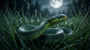 Una serpiente se mueve entre la hierba bajo la luz de la luna.