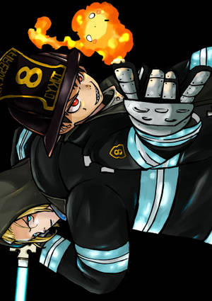 Fondo de pantalla de Fire Force con Shinra y Arthur y una bola de fuego — OnePlus Pad 3 Pro Fondos de pantalla