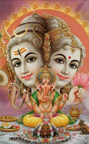 Shiva Parvati Festivo Cabeza Fusionada y Ganesha — Redmi K Pad 2 Fondos de pantalla