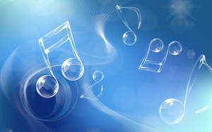 Notas musicales flotando sobre un fondo azul.