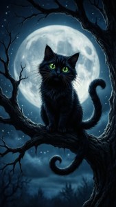 Silueta del Gato de Cheshire gótico en una rama bajo la luna llena. — Gato de Cheshire Fondos de pantalla