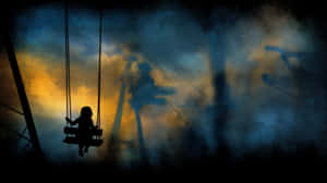 niño,silueta,parque,columpios,abandonado,abstracto,distorsionado,surrealista,inquietud,misterio,sueño,conceptual,artístico, fantasía,vívido