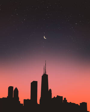 Fondo de pantalla de Silueta de Ciudad y Noche Estrellada — 4:5 Fondos de pantalla