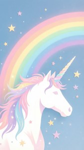 Un arcoíris pastel con una silueta de unicornio.