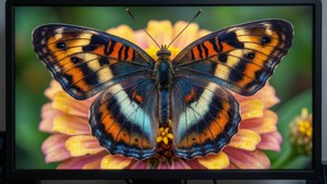Una toma macro de mariposa para monitores duales.