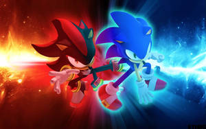 Fondo de pantalla de Sonic y su archirrival y antihéroe Shadow the Hedgehog.