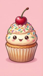 Cupcake kawaii dulce con una carita feliz. — Kawaii Fondos de pantalla