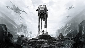 Fondo de pantalla en escala de grises de la portada del juego Star Wars Battlefront.
