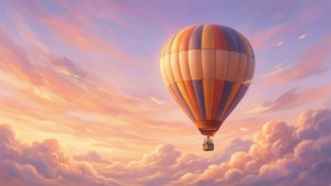 Globo aerostático flotando en un cielo crepuscular pastel con nubes debajo. — Vista del cielo Fondos de pantalla