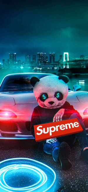 Supreme Rojo Sobre Fondo Panda — iPhone 12 Fondos de pantalla