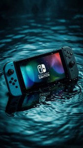Fondo de pantalla surrealista de una Nintendo Switch bajo el agua con iluminación dramática
