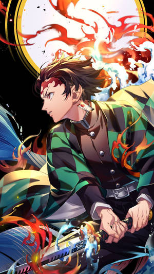 Tanjiro Kamado Elementos Duales — Demon slayer iPhone Fondos de pantalla