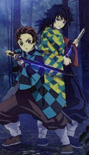Fondo de pantalla de iPhone de Tanjiro y Giyu de Demon Slayer — Demonio anime Fondos de pantalla