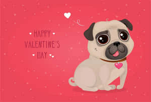 tarjeta del día de San Valentín con un perro pug — Lindo día de San Valentín Fondos de pantalla
