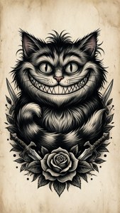Gato de Cheshire en estilo tradicional de tatuaje flash. — Gato de Cheshire Fondos de pantalla