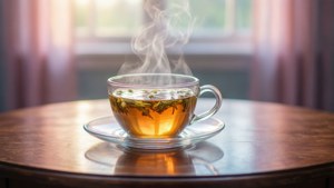 Un papel tapiz de arte estético y relajante con una taza de té. — Arte estético GIF Fondos de pantalla