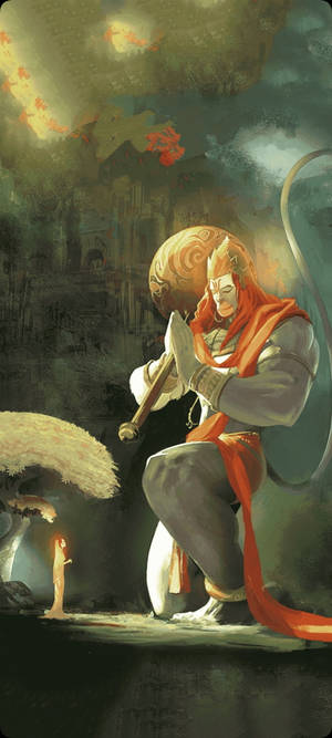 Teléfono del Dios Hindú Hanuman en Oración — iPhone 16 Plus Fondos de pantalla