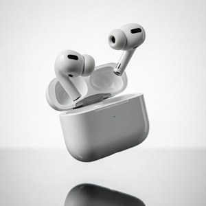 AirPods flotando en el aire, fotografía de producto. — Galaxy Watch Fondos de pantalla