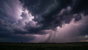 Nubes de tormenta dramáticas con relámpagos sobre un campo. — Vista del cielo Fondos de pantalla