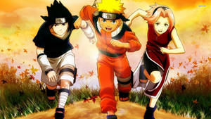 Fondo de pantalla de Naruto, Sasuke y Sakura corriendo.