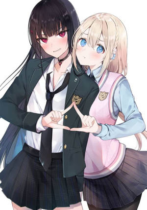 Fondo de pantalla de anime de lesbianas en triángulo comedia — Anime lesbiana Fondos de pantalla