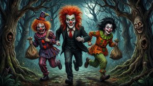 Lock, Shock y Barrel corren por un bosque oscuro con su botín. — Pesadilla antes de navidad GIF Fondos de pantalla