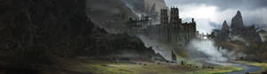Fondo de pantalla de castillo medieval en campo de montaña — 2560x1440 Fondos de pantalla