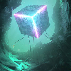 Fondo de pantalla de cubo flotante de neón 3D