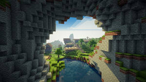 Fondo de pantalla HD de las grandes cuevas de Minecraft con paredes y bosque
