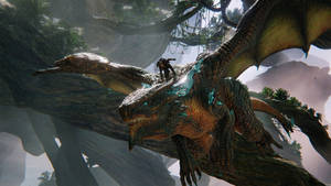 Fondo de pantalla 4K de un gran dragón oscuro de Scalebound volando.