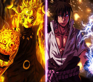 Chakra de Naruto, jutsu y rasenshuriken contra chidori y rinnegan de Sasuke.
