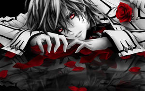 Fondo de pantalla de niño anime pálido con rosa roja