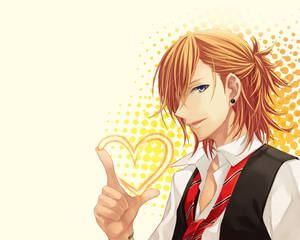 Niño anime rubio formando un corazón con los dedos, fondo de pantalla animado HD