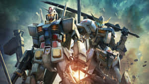 Un piloto de robot Gundam observa una metrópolis desde lo alto — Gundam GIF Fondos de pantalla