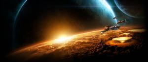 Fondo de pantalla de naves espaciales en el espacio exterior. — 2560x1080 Fondos de pantalla