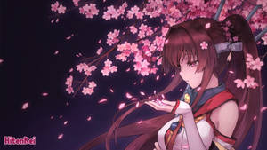 Fondo de pantalla de chica anime con uniforme bajo un cerezo rosa