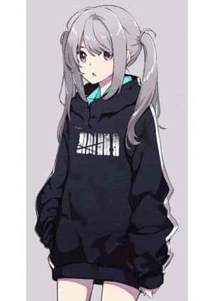 Imágenes de chica anime con sudadera — Chica anime con sudadera Fondos de pantalla
